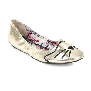 Karl Lagerfeld "Shupet" Metallic Silver Cat Ballet Flats